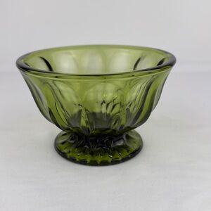Vintage Anchor Hocking Fairfield Avocado Green Footed Glass Candy Dish 1970s